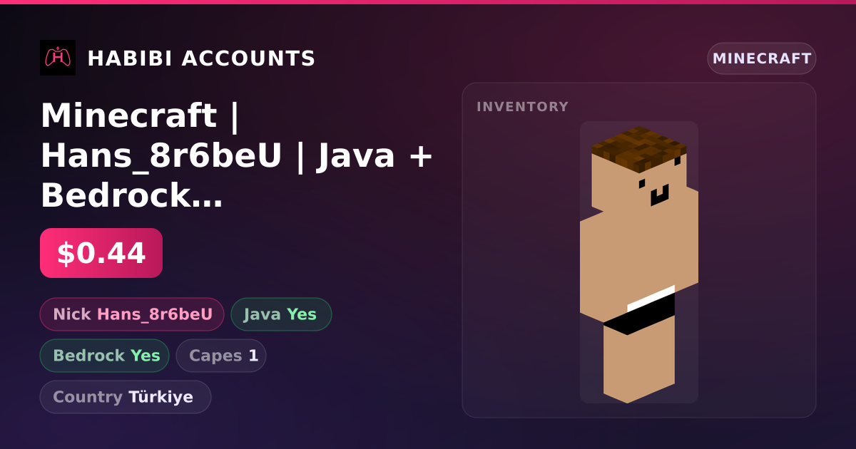 Minecraft | Hans_8r6beU | Java + Bedrock | 1 Capes — HabibiAccounts