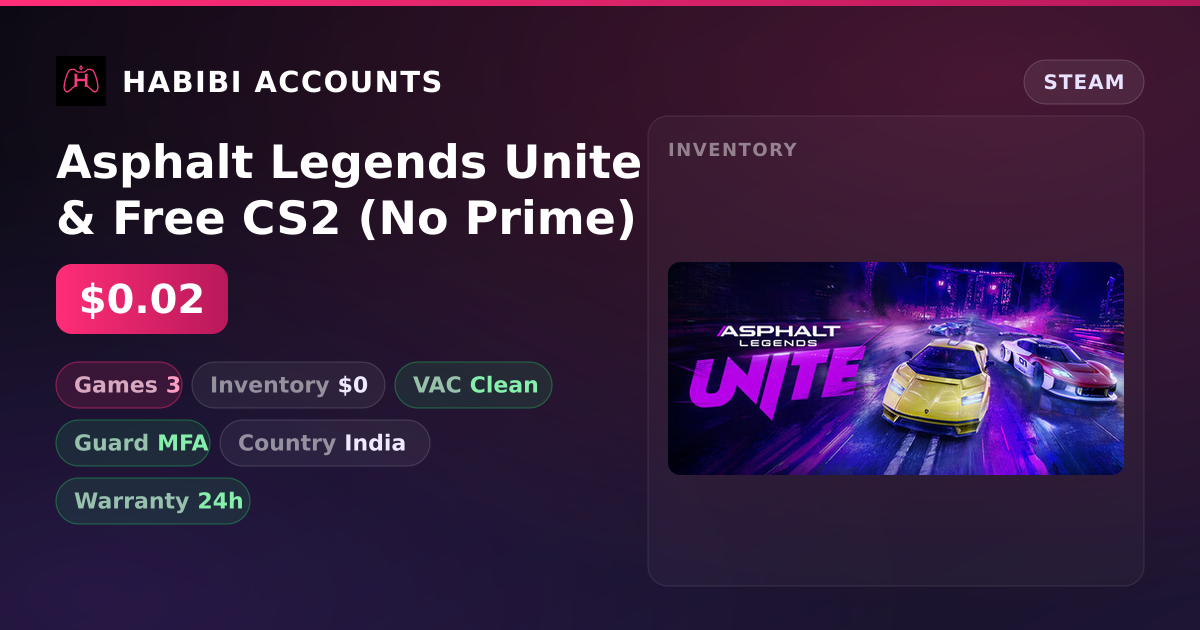 Asphalt Legends Unite & Free CS2 (No Prime) — HabibiAccounts