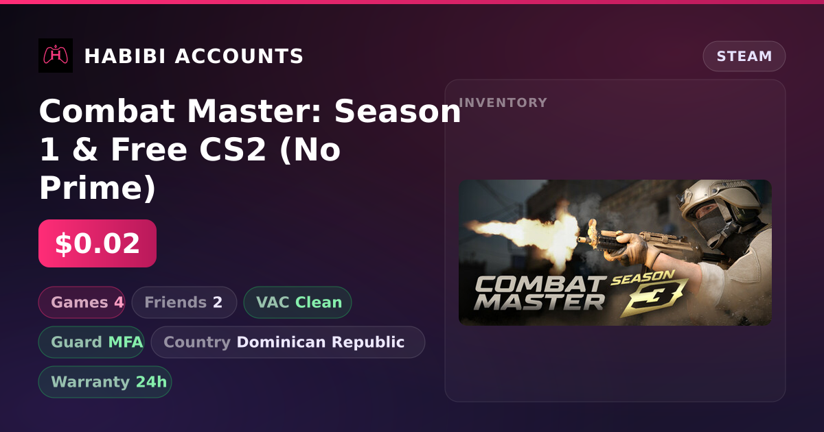 Combat Master: Season 1 & Free CS2 (No Prime) — HabibiAccounts