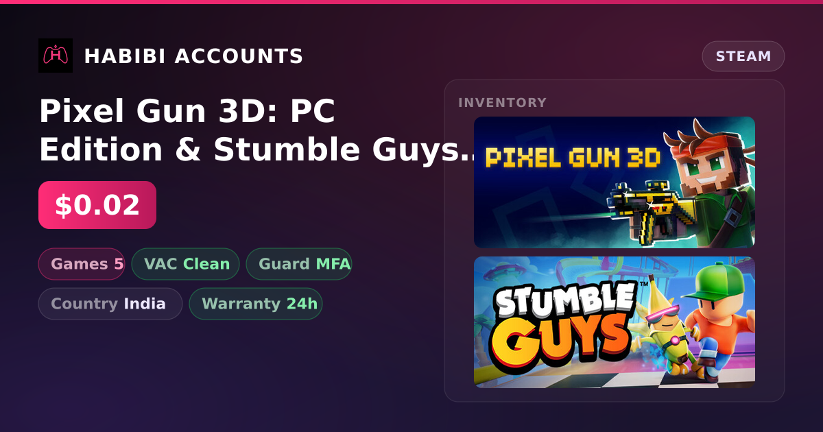 Pixel Gun 3D: PC Edition & Stumble Guys | Clean — HabibiAccounts