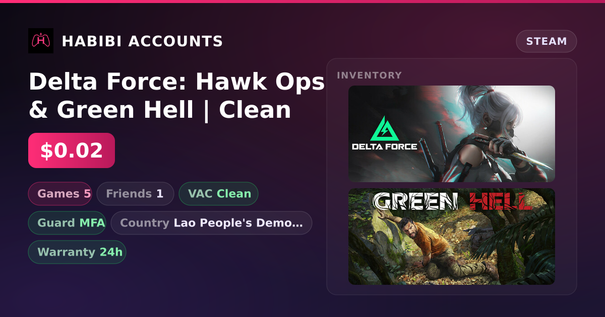Delta Force: Hawk Ops & Green Hell | Clean — HabibiAccounts