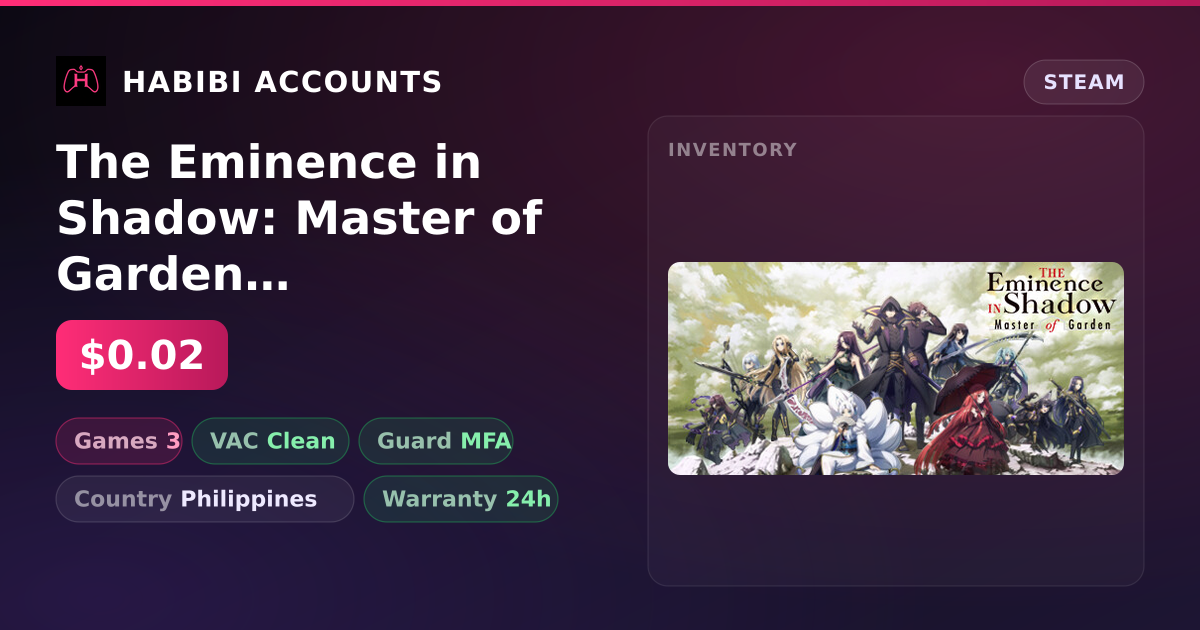 The Eminence in Shadow: Master of Garden & Free CS2 (No Prime) — HabibiAccounts