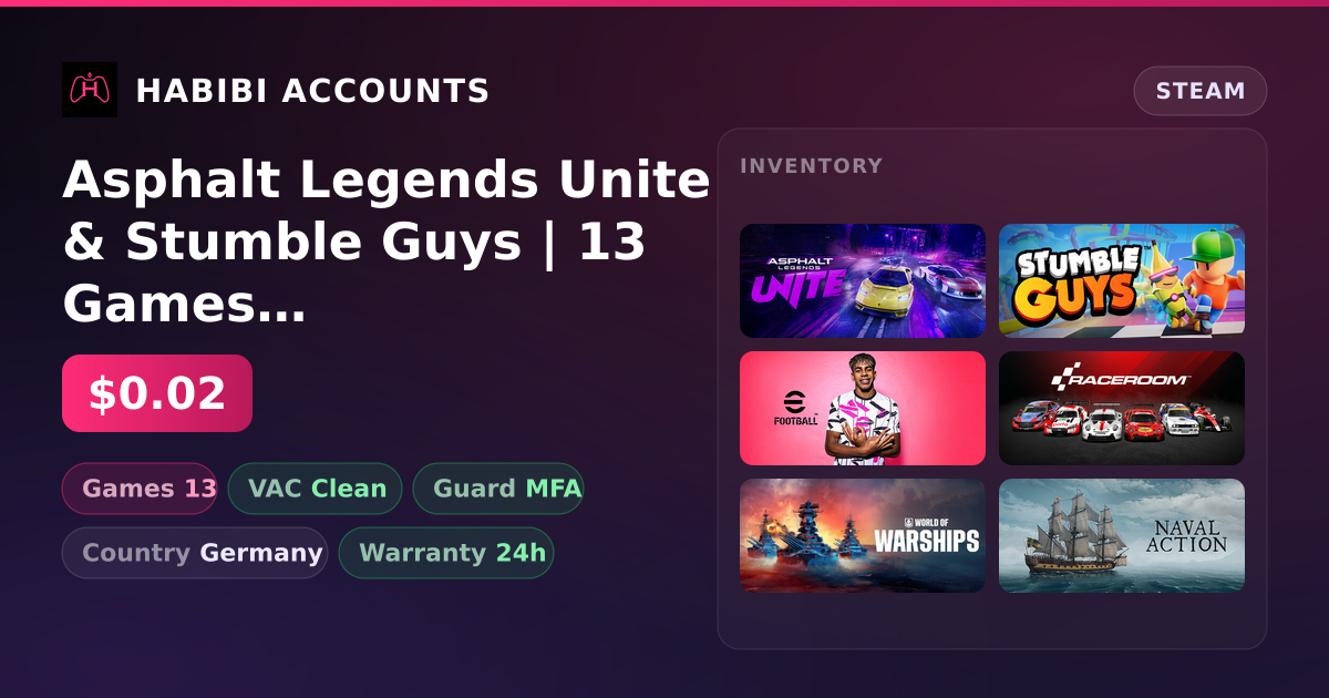 Asphalt Legends Unite & Stumble Guys | 13 Games | Clean — HabibiAccounts