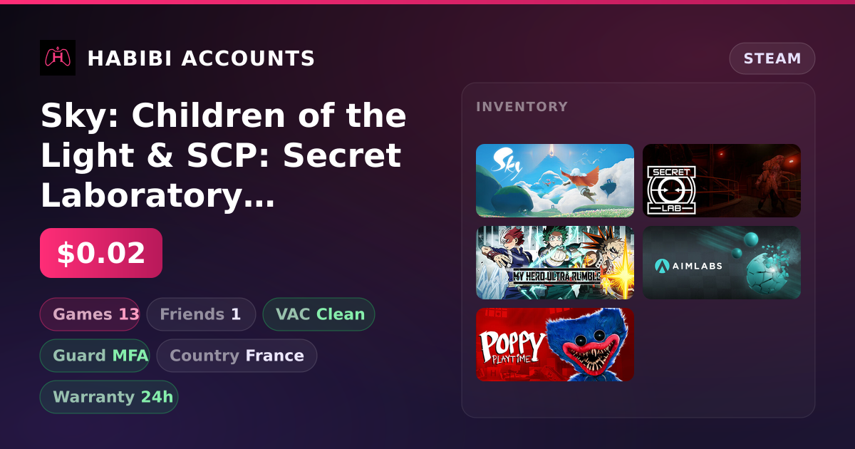 Sky: Children of the Light & SCP: Secret Laboratory | 13 Games | Clean — HabibiAccounts