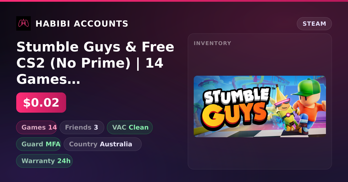 Stumble Guys & Free CS2 (No Prime) | 14 Games | Clean — HabibiAccounts