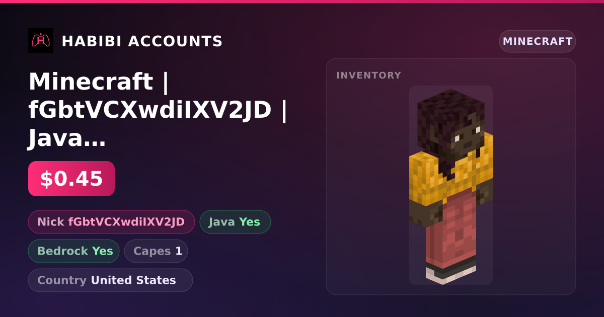 Minecraft | fGbtVCXwdiIXV2JD | Java + Bedrock | 1 Capes — HabibiAccounts