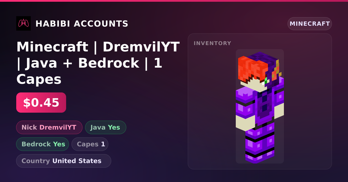 Minecraft | DremvilYT | Java + Bedrock | 1 Capes — HabibiAccounts