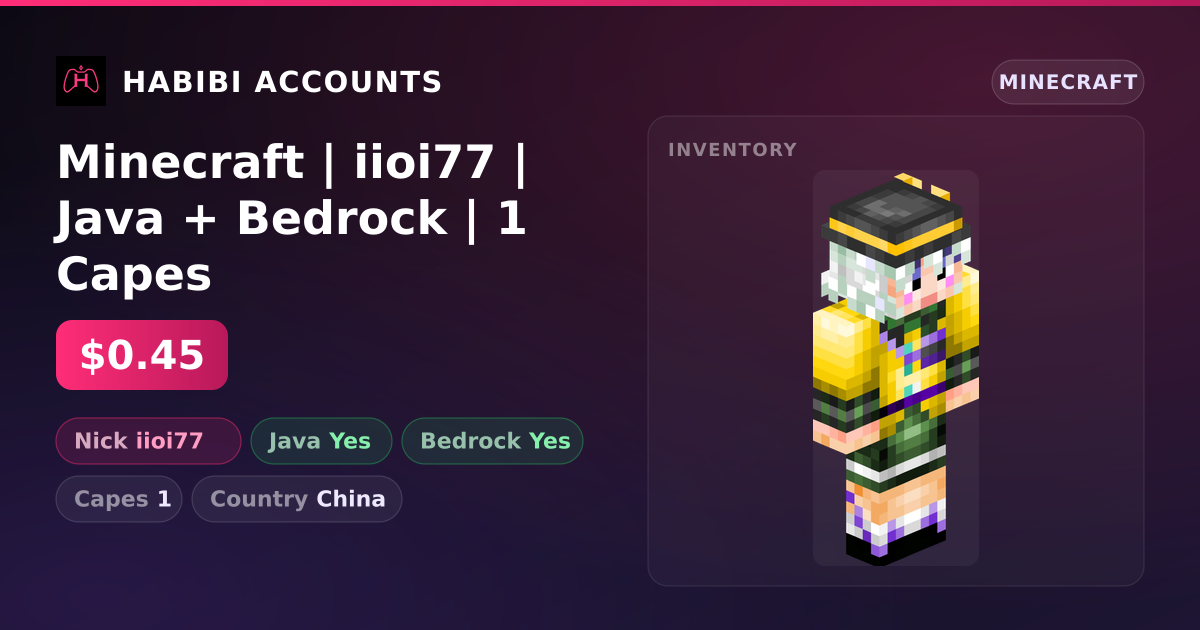 Minecraft | iioi77 | Java + Bedrock | 1 Capes — HabibiAccounts