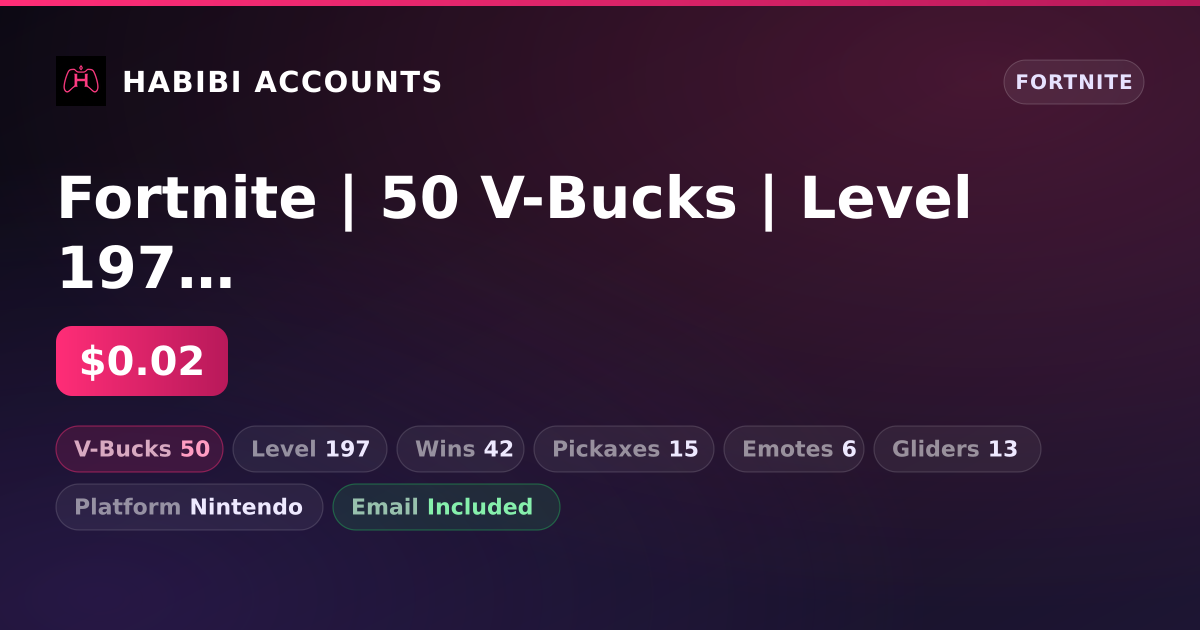 Fortnite | 50 V-Bucks | Level 197 | 42 Wins — HabibiAccounts